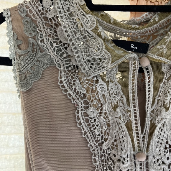 Anthropologie Ryu : Cotton, Mesh and Lace Olive green Dress - Picture 3 of 4